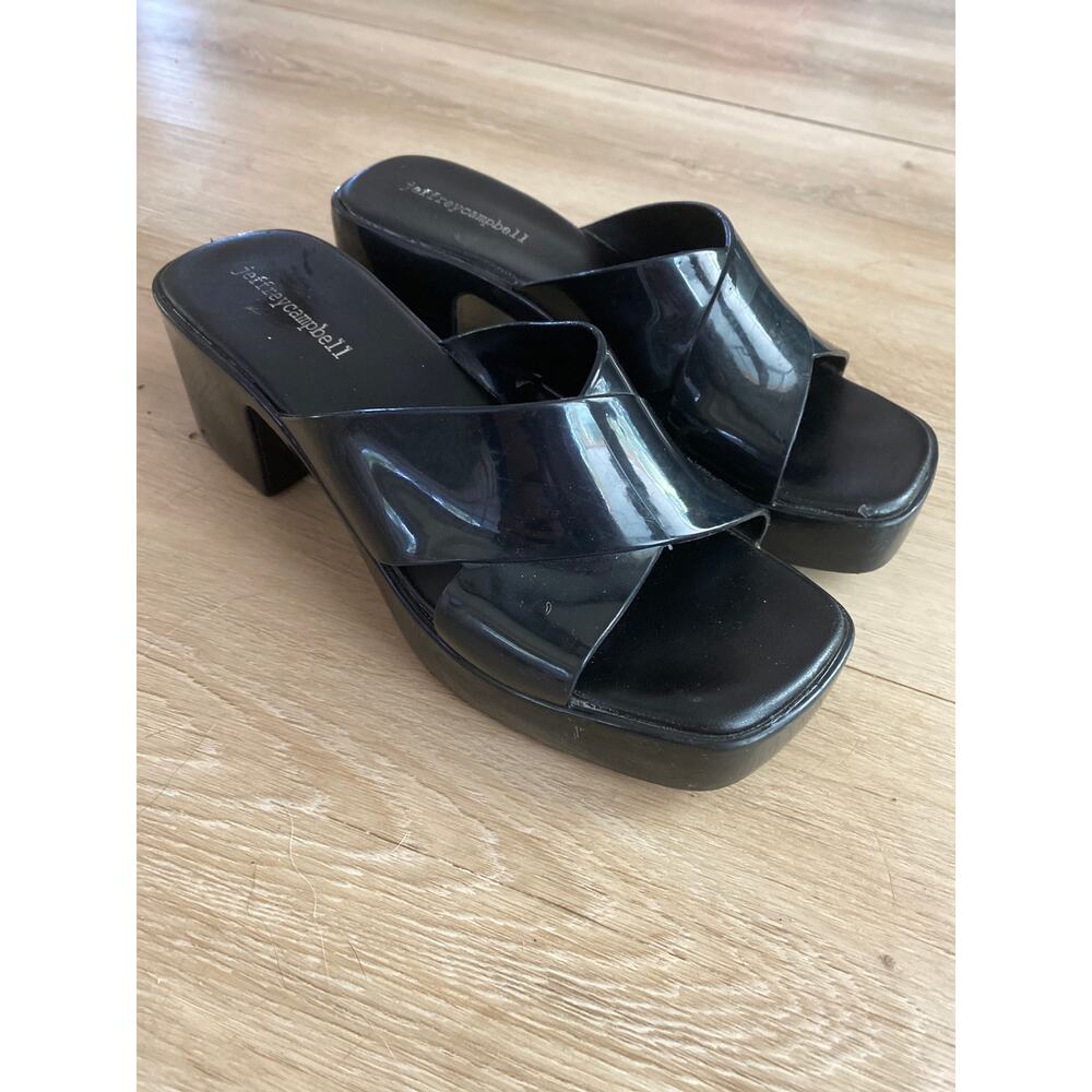 Jeffrey Campbell slide sandals women’s size 8 black chunky platform heel